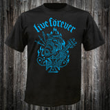 Max Siebel "Live Forever" tee, Overkill blue on black w/STICKER
