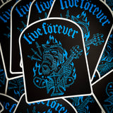 Max Siebel "Live Forever" tee, Overkill blue on black w/STICKER