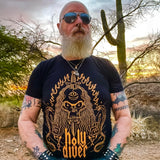 Max Siebel "Holy Diver" tee, flame orange on black w/STICKER
