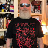 Max Siebel "Live to Fly" tee, blood red on black w/STICKER